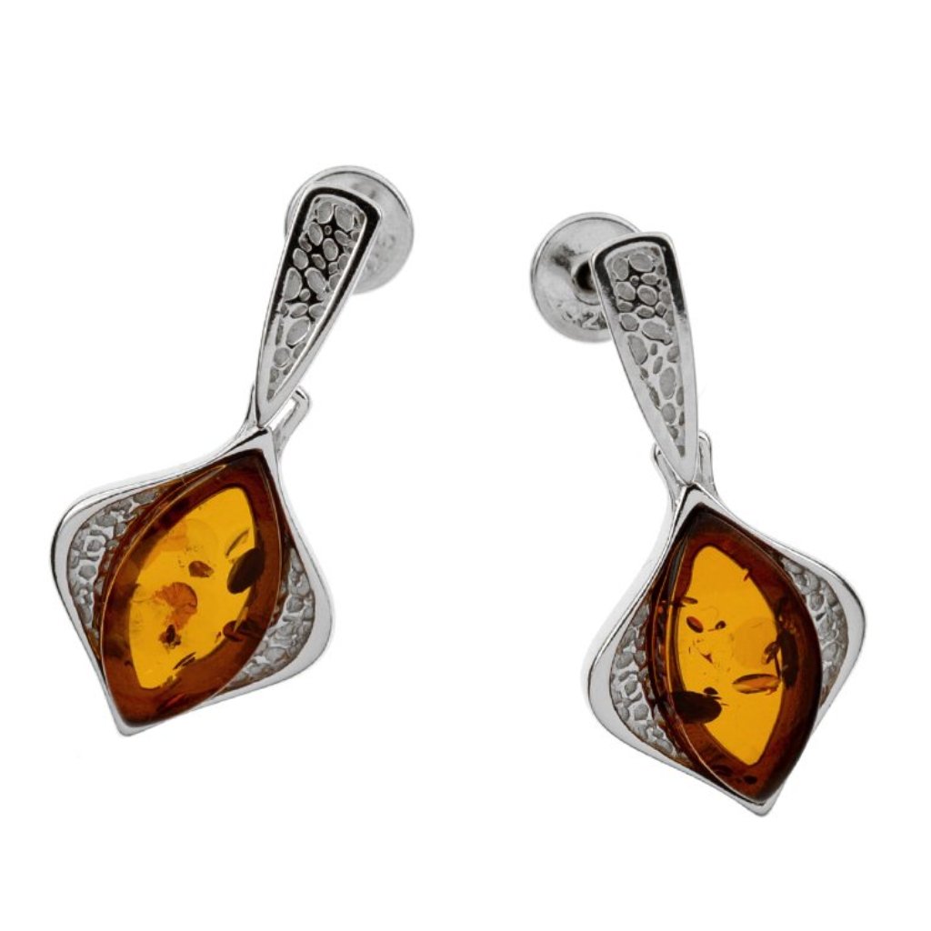 Small Earrings With Cognac Color Baltic Amber
